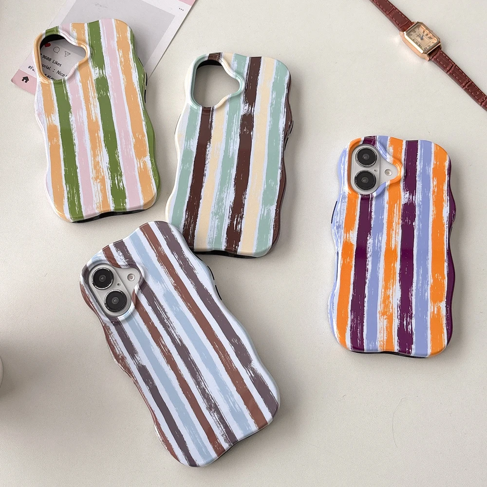 

Retro Stripe, 2 in 1 Soft TPU Case Mobile Phone Back Cover For iPhone 13 14 15 16 Pro Max, Shockproof Protective Shell Skin, New