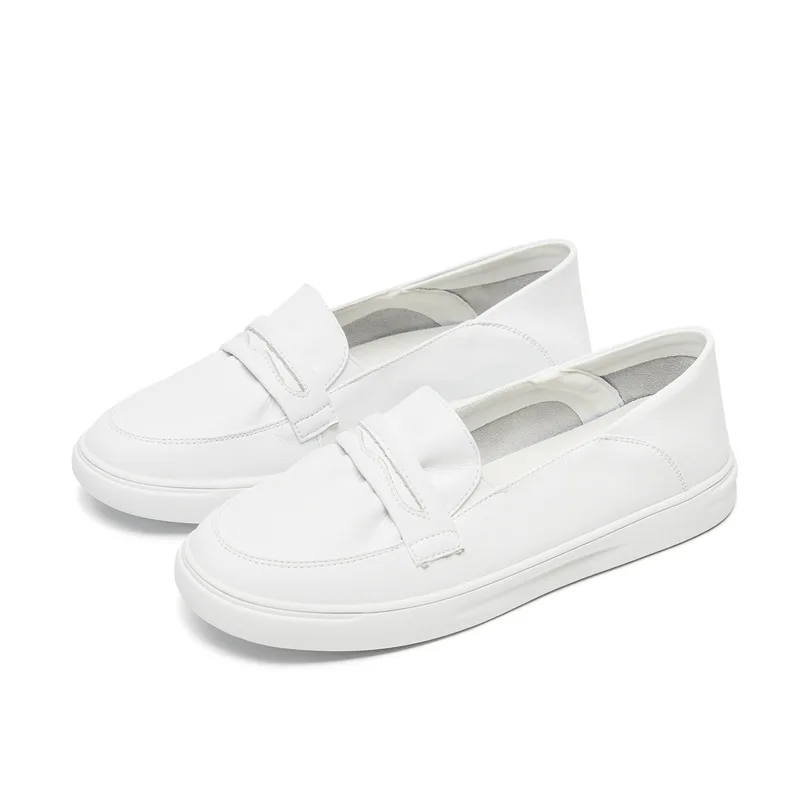 Chaussures blanches en cuir pour femmes, nouvelles chaussures de printemps et d'automne 2025, chaussures décontractées à un pied pour femmes enceintes, plates