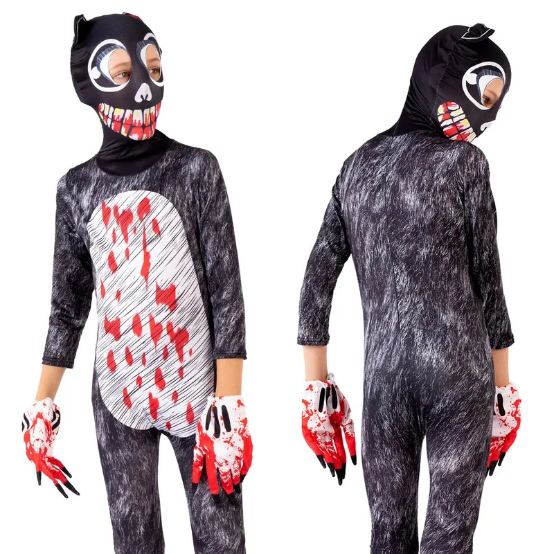 CyHalloween Costumes for Kids Anime Black Cat Cosplay Boys Girls Bodysuit and Gloves Horror Cartoon Disfraces Cosplay Clothing