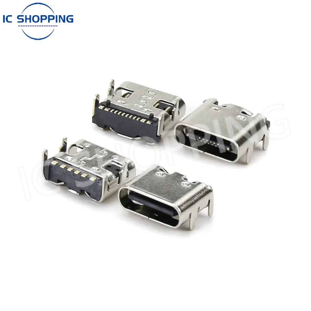 1000PCS SMD USB 3.1 Socket 6-Pin 16-Pin Type-C Female Chassis Connector for SMT Applications, Supporting Transmission Interface