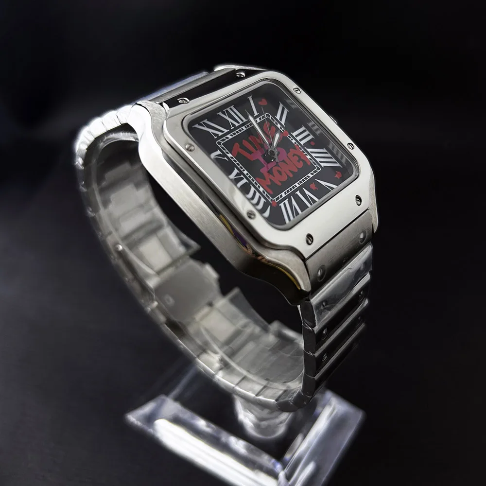 Orologio da uomo Orologio NH35 quadrante personalizzato quadrante quadrato fibbia pieghevole in acciaio inossidabile, adatto per accessori per orologi con movimento NH35
