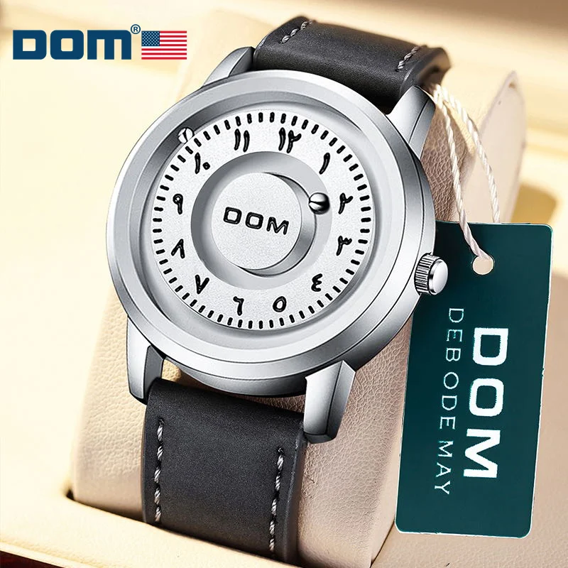 DOM 1769 Man Gift Watch Brand Creative Leather Band Scrolling Beads Quartz Watches for Men Magnetic Force Waterproof Clock