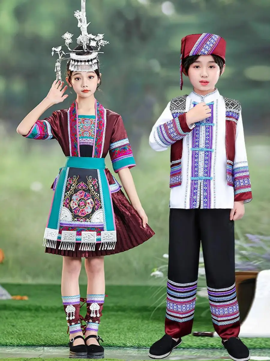 

New Ethnic Minori Clothing Children's Sle Embroidered Performance Suit Guangxi Guizhou Miao Ethnic up Stage Costume