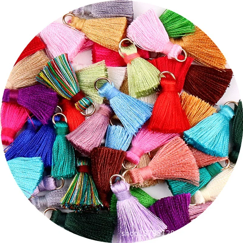 Hot Selling 50PCS 2CM Mini Tassel Polyester Rayon Curtain Metal Cap Ear Clothing Key Chain Bag Pendant Accessories