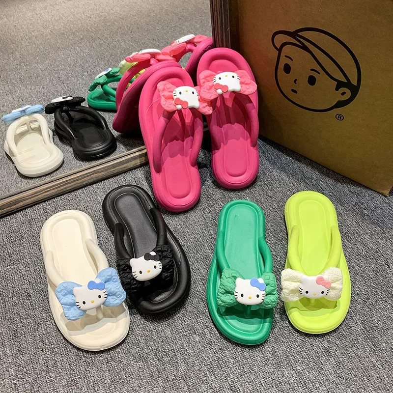 

2024 New Sanrio Kawaii Hello Kitty Anime Summertime Anti-Slip Slipper Cute Sweet Cartoon Flip Flops Sandal Lovely Gifts