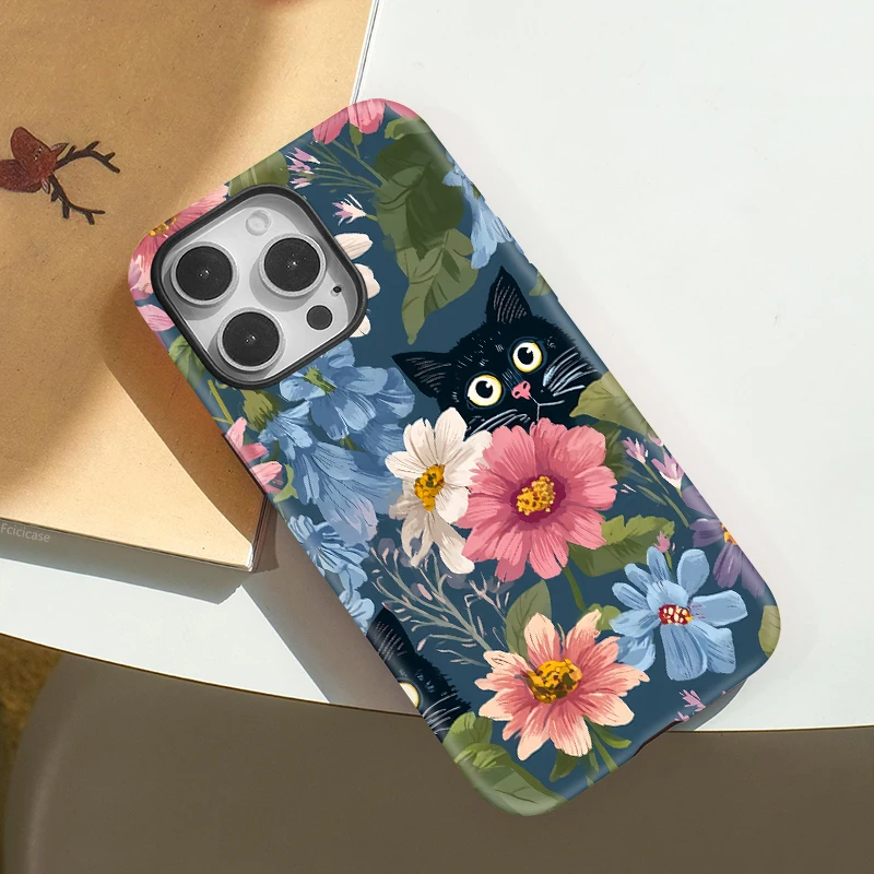 Fcicicase 2 IN 1 magnetisch für Magsafe Flower Hülle für iPhone 16 15 Plus 14 13 Pro Max 12 11 stoßfeste Acryl-TPU+PC-Abdeckung