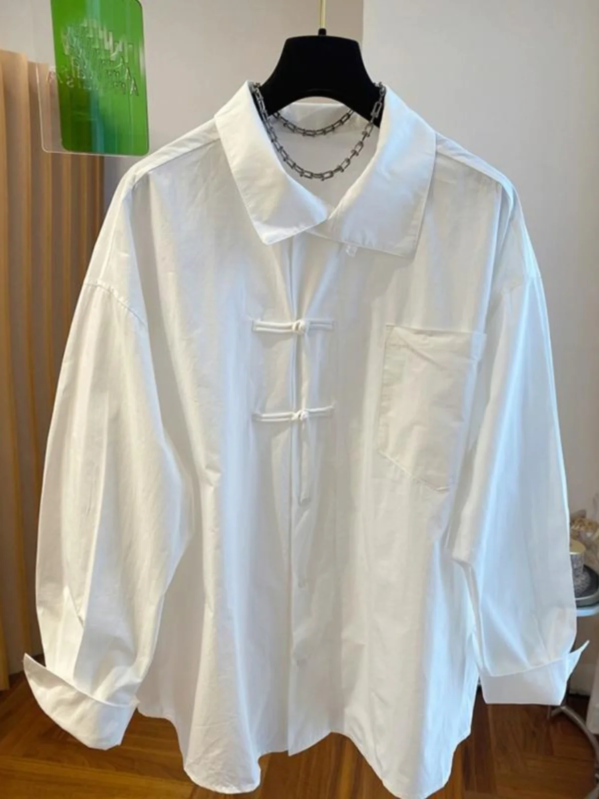 

White Long Sve irt Women's Anti-Wrinkle Button up High-End New Chinese Sle Loose Fit Commute Vintage Regular Length