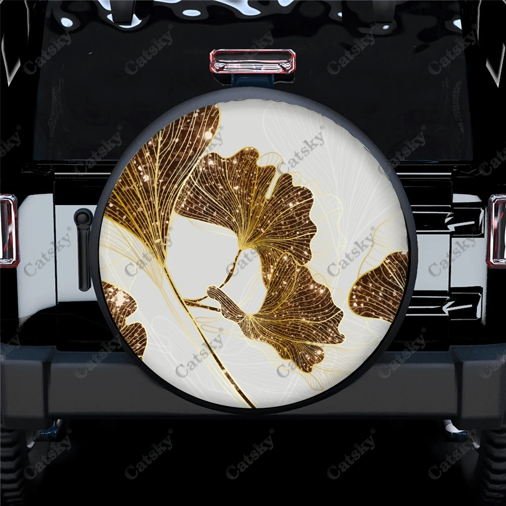 

Golden Ginkgo Leaves Print Spare Tire Cover Waterproof Tire Wheel Protector for Car Truck SUV Camper Trailer Rv 14"-17"