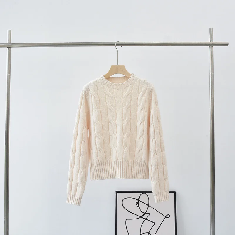 

Осень-зима 2025: 100% кашемировый свитер, женский толстый свитер с круглым вырезом, широкие брюки, комплект из двух предметов, серый цвет, цвет слоновой кости