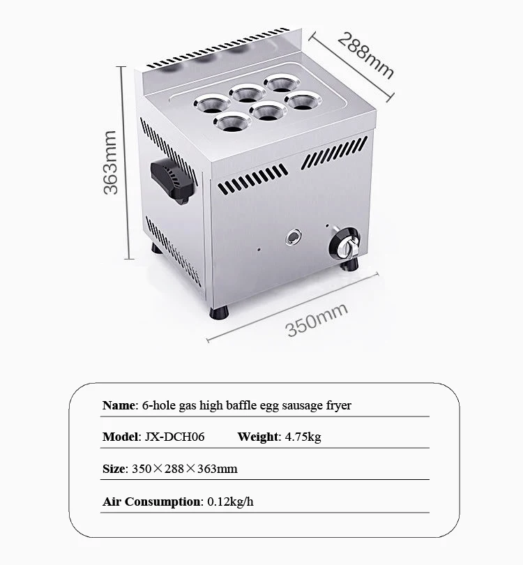 Egg Sausage Machine Commercial Gas Section Snack Equipment Egg Roll Machine Six Holes Entrepreneurial Egg Sausage Machine