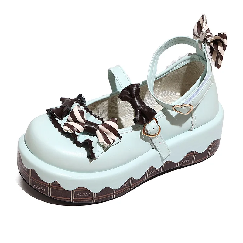 Bow Thick Sole Women Shoes 2026 New Mary Jane Shoes Lolita Shoes Sweet Lace Trim Leather Shoes Casual Flat Shoes