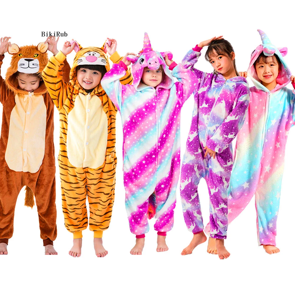 Kigurumi Children Unicorn Panda Animal Flannel Pajamas Set Kids Baby Cartoon Onesies Girls Boys Christmas Party Cosplay Costumes