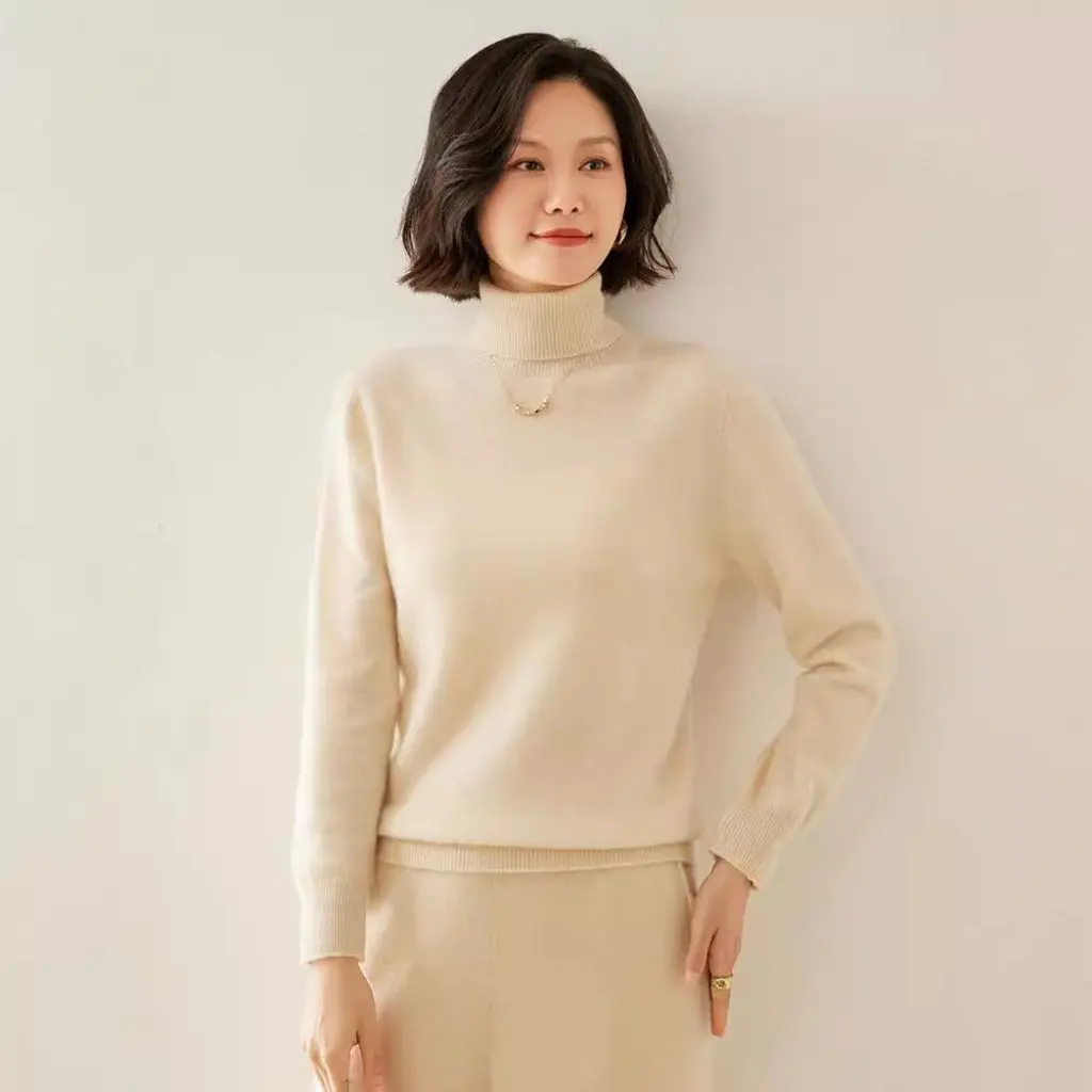 

Women's Slim Fit Cashmere Pullover Knitwear High Lapel Autumn Winter Fashion Versatile Classy Bottoming Shirt