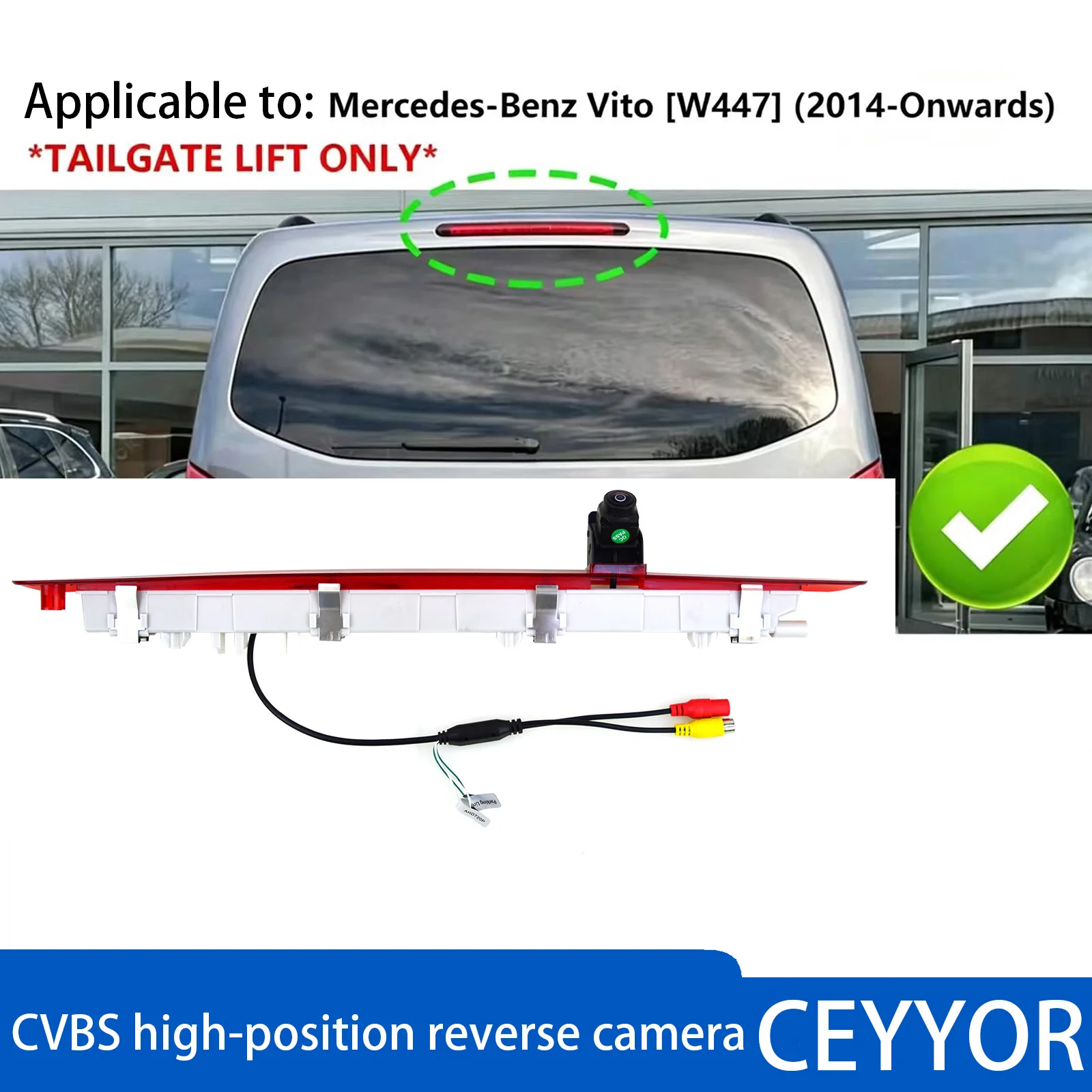 

Reverse camera, suitable for Mercedes-Benz Vito [W447] (2014-Onwards), can replace the third original brake stop light