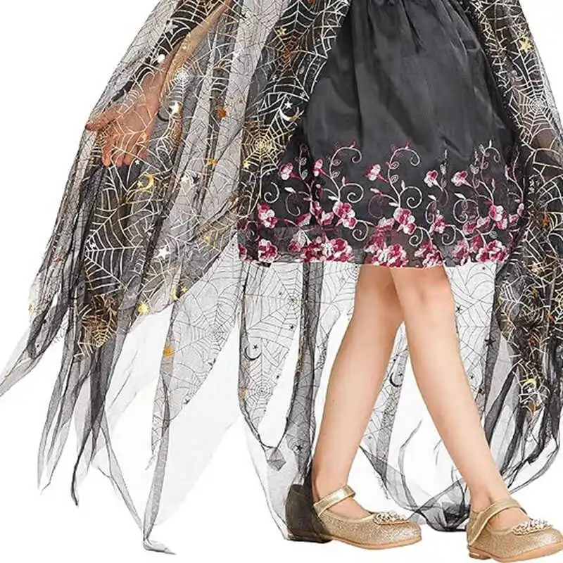 loween  Spider Pattern Net awl Sparkling Tulle Skirt Tailcoat Stage Performance Photo oot Women's Costume