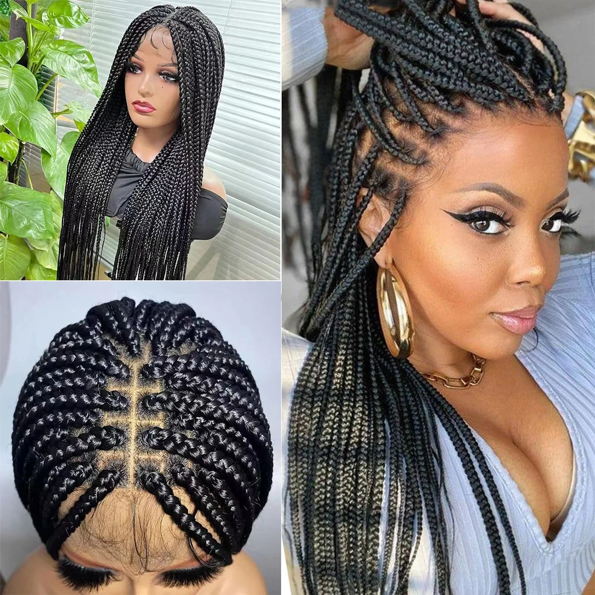 

Free Part 2023 New 36 inches Long Natural Black Soft Full Lace Braided Wigs Braid African With Baby Hair Full Lace Braided Wigs