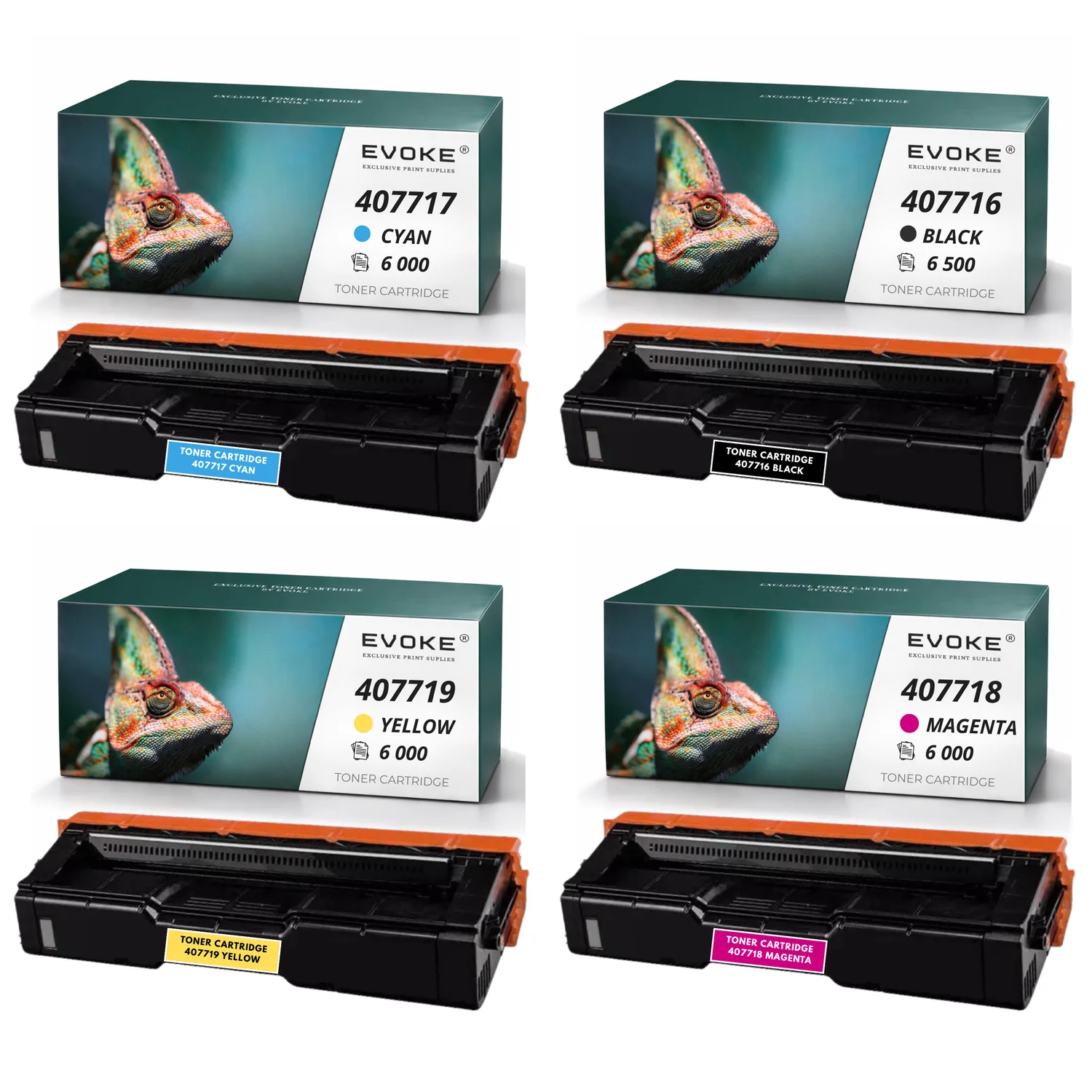 Evoke compatibele toner voor Ricoh Sp C252E Spc252E 407716 4X Cmyk: Zwart, Cyaan, Magenta, Geel 24500 pagina's Sp C252Dn C252Dnw C252Sf C262Dnw C262Sfnw; Lanier Sp C252Dn C252Sf C262Dnw C262Sfnw