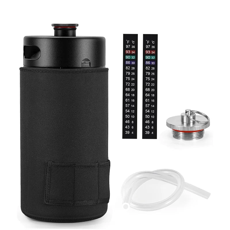 3.6L/128oz Beer Growler Mini Keg with Neoprene Jacket, 304 Stainless Steel Mini Growler Portable Pressurized Beer Bottle Kit