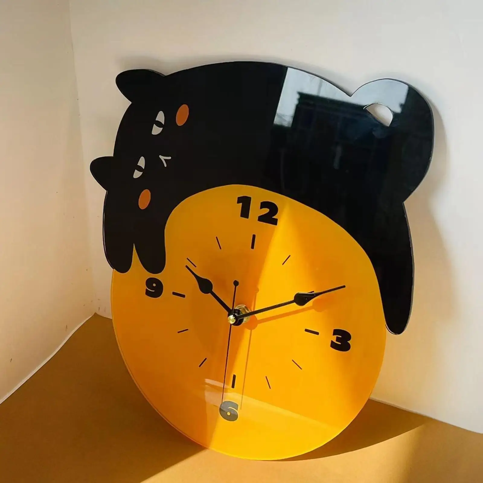 Cat Wall Clock Cute Black Arabic Numbers Housewarming Non Ticking Analog Clock for Bathroom Home Dining Room Kitchen School
