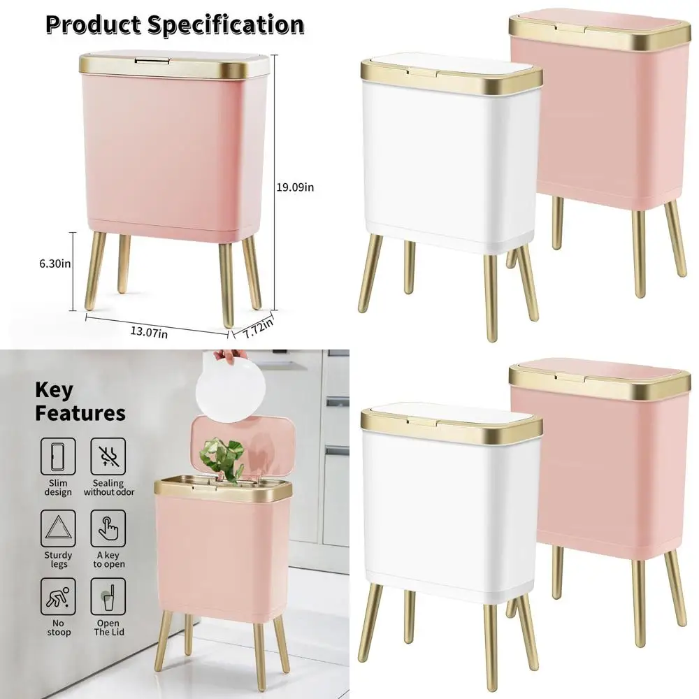 

Розовый современный 4-галлонный пластиковый мусорный бак с золотым краем для домашнего использования