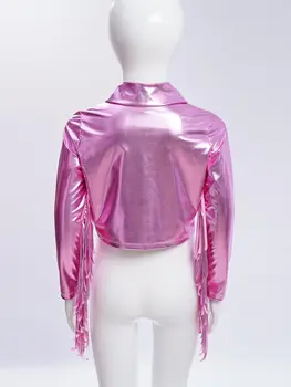 Kids Metallic Dance Bomber Jacket 5 Kids Girls Long Sleeve Casual Sports Bomber Jackets Jazz Hip-hop Street Dance Costume Boys Shiny Metallic Baseball Outwear Coats 5