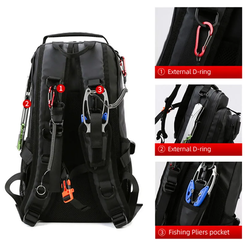 Fishing Lure Bag Men Waterproof Molle Fishing Rod Box Backpack Multi-functional Outdoor Travel Hiking Camping Shoulder Backpack