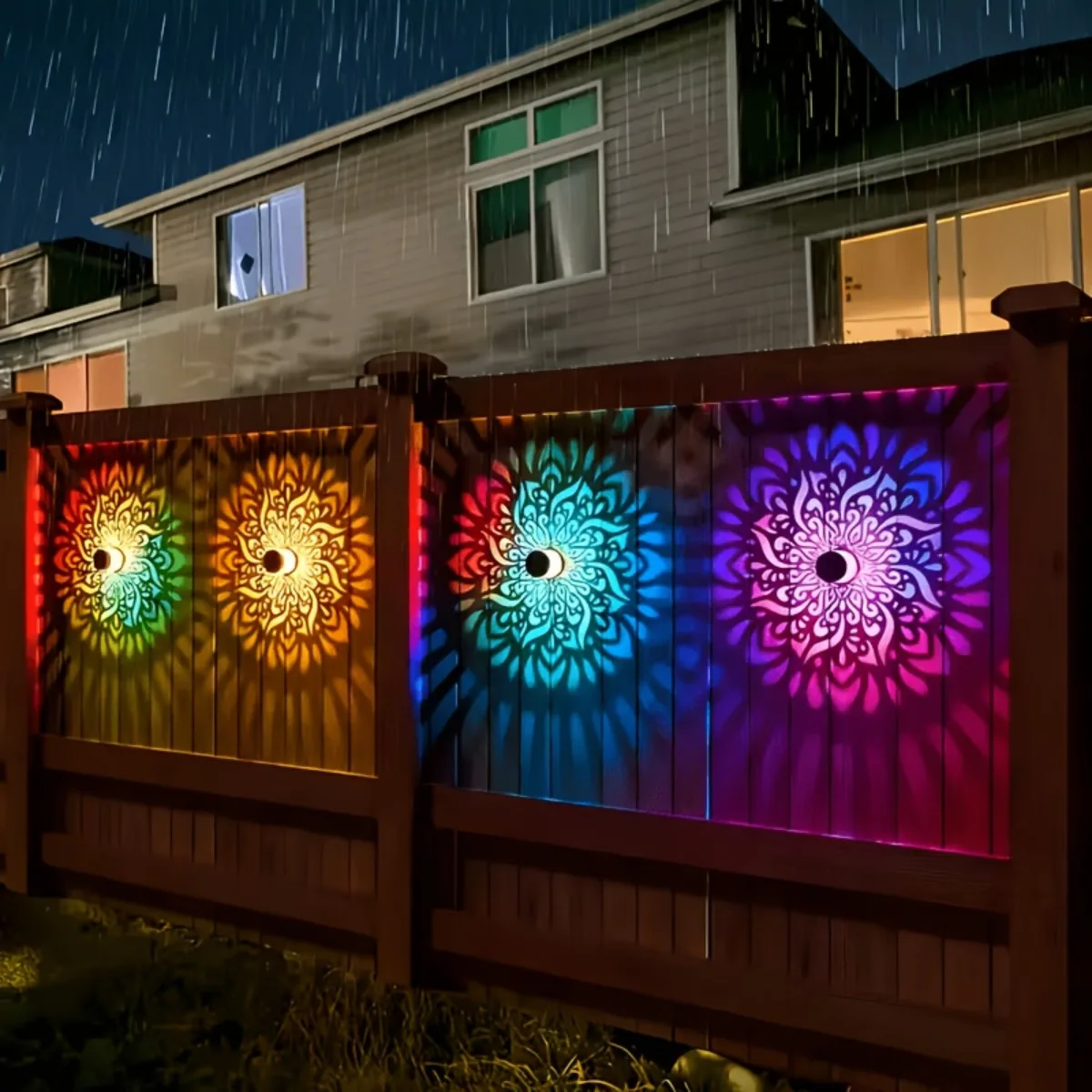 2 Pieces Solar Metal Wall Lights, Metal Solar Outdoor Patio Step Wall Lights, Tabletop Ambient Lights, Mandala Theme, Fence Lights, Suitable for Garden Posts, Backyard Decoration IP33