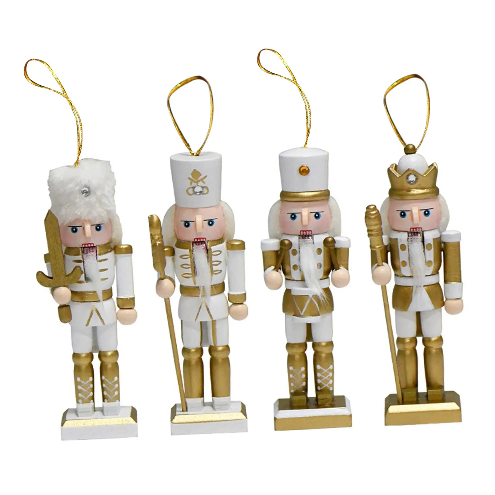 4x Nutcracker Figurine Sculpture Xmas Puppet Toy Standing Wooden Nutcracker Christmas Decoration for Bedroom Festive Home Decor