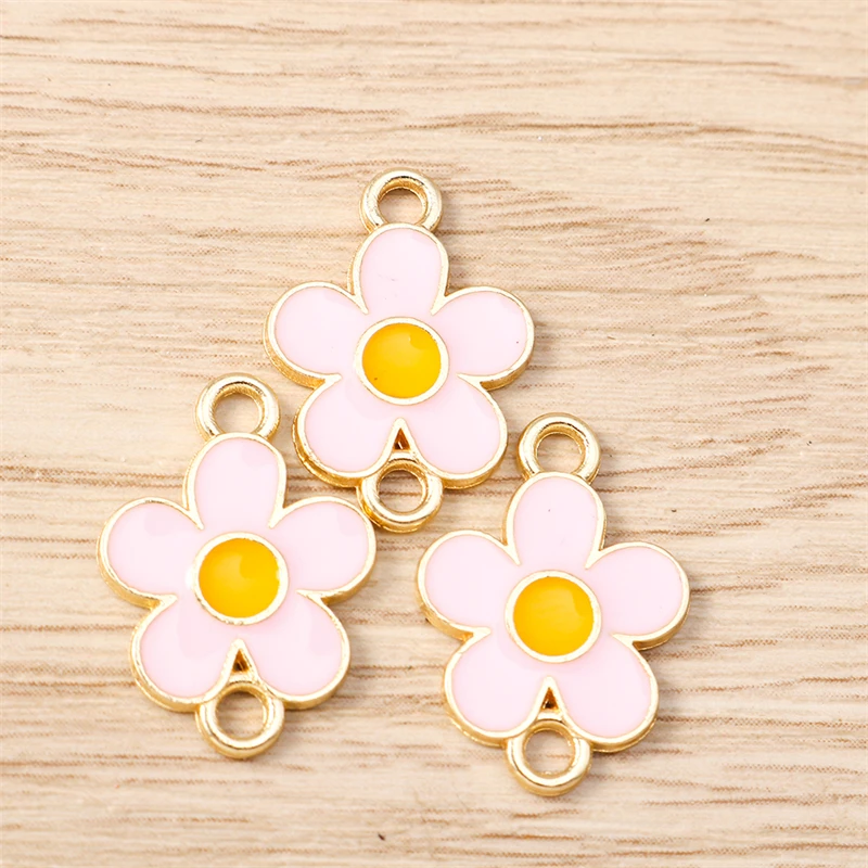 10 Stück 13x18mm Niedliche Bunte Emaille-Blumen-Verbinder für Schmuckherstellung Halsketten Armbänder Ohrringe DIY Handgemachte Bastelzubehör – Detail 7