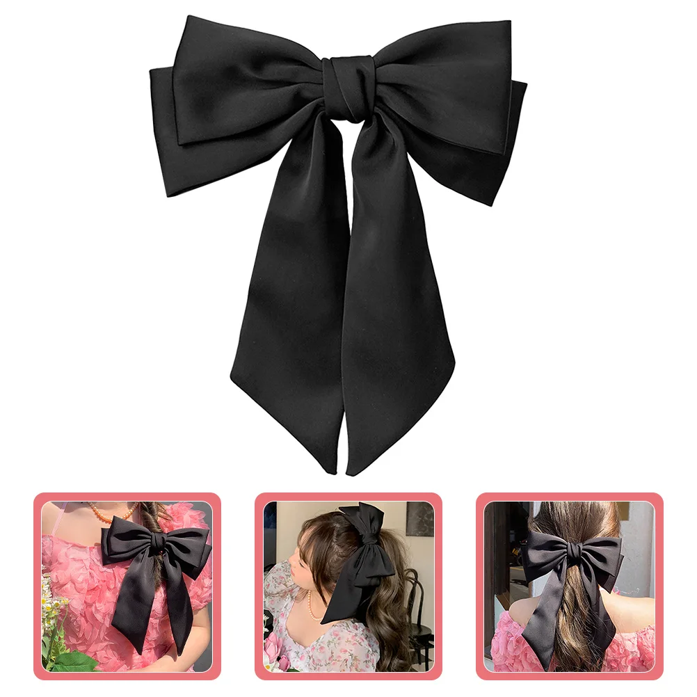 مشبك من الساتان، مشبك على شكل فيونكة كبيرة للنساء، شريط سميك أنيق، إكسسوارات للشعر للفتيات، أقواس للنساء #2