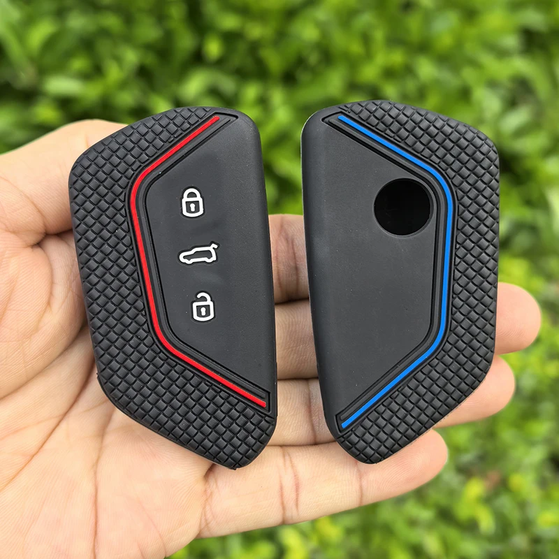 Silicone Car Key Fob Chain Case Cover For VW Golf 8 ID.3 ID.4 ID.7 ID.Buzz Tiguan Atlas Cross Sport Tayron Seat Leon Cupra Born