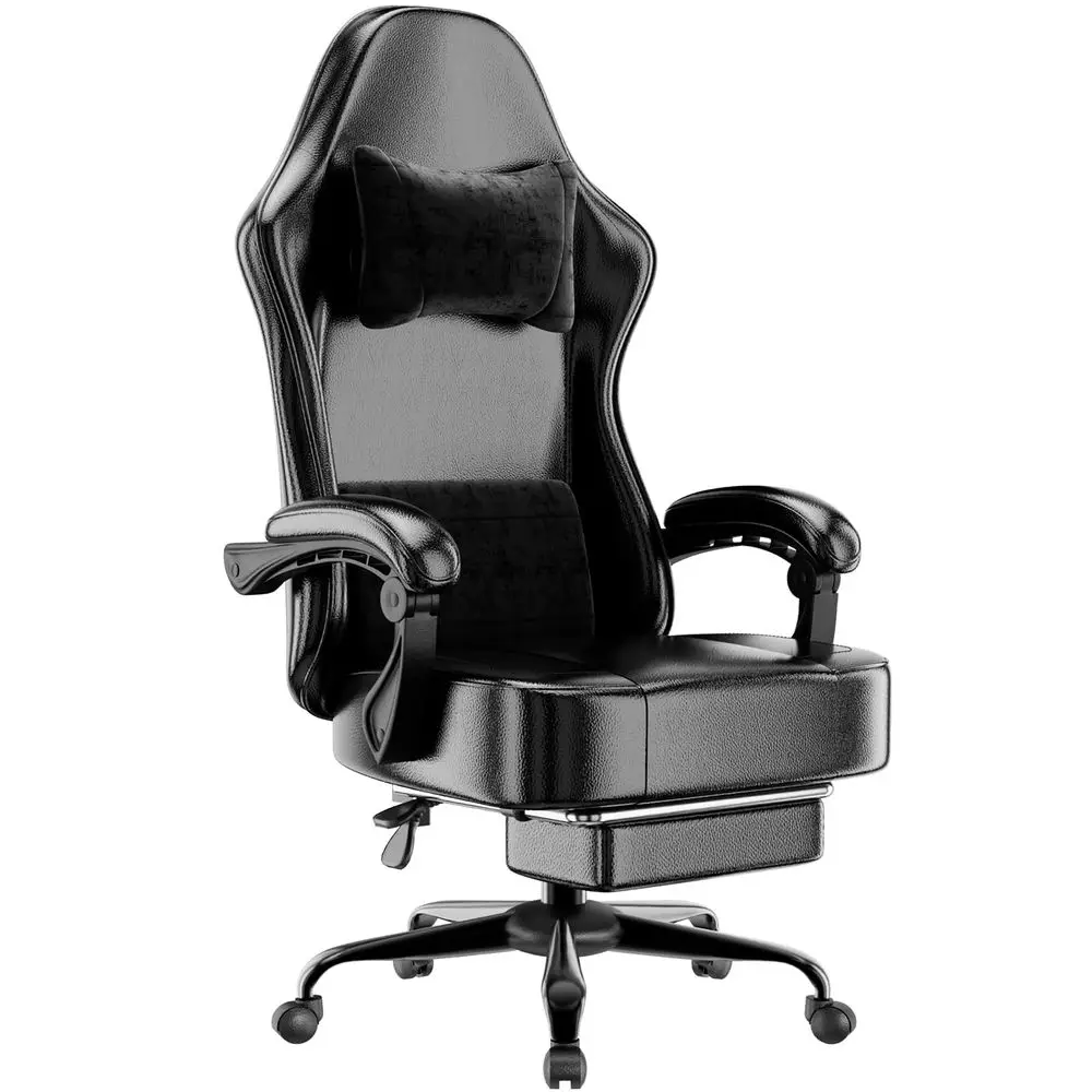 Chair with Pocket Spring Cushion and Footrest, Ergonomic Computer Chair for Adults, Breathable PU Leather Game Chair