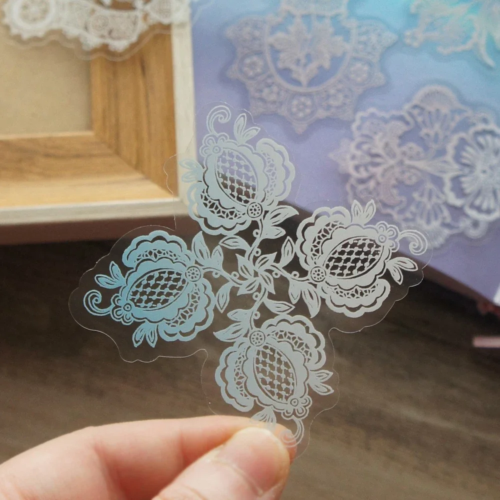 

Big Size 18pcs White Gradient Color Lace Style PVC Sticker Scrapbooking DIY Gift Packing Label Decoration Tag