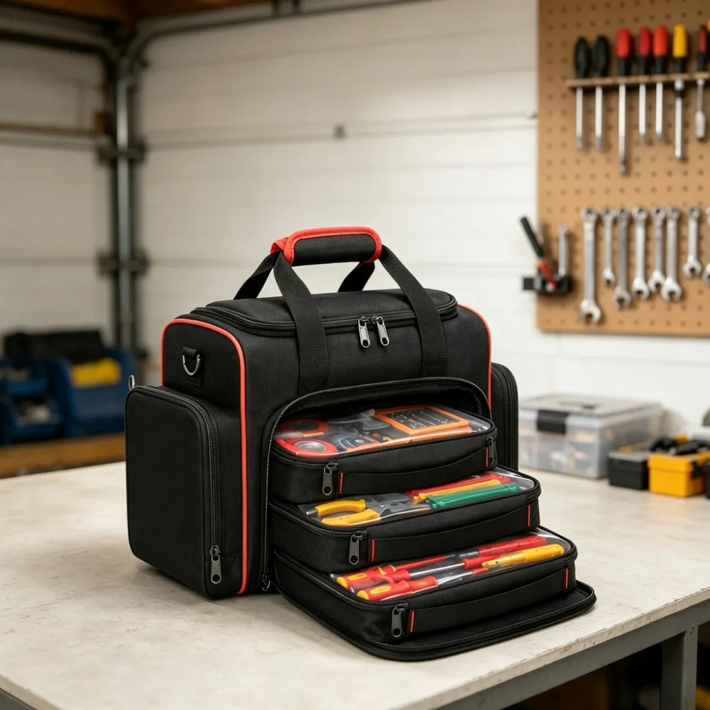 3 Tier Tool Bag Waterproof Oxford Electrician Backpack Visible Drawer Storage Organizer Auto Home Repair Hardware Carry Bag