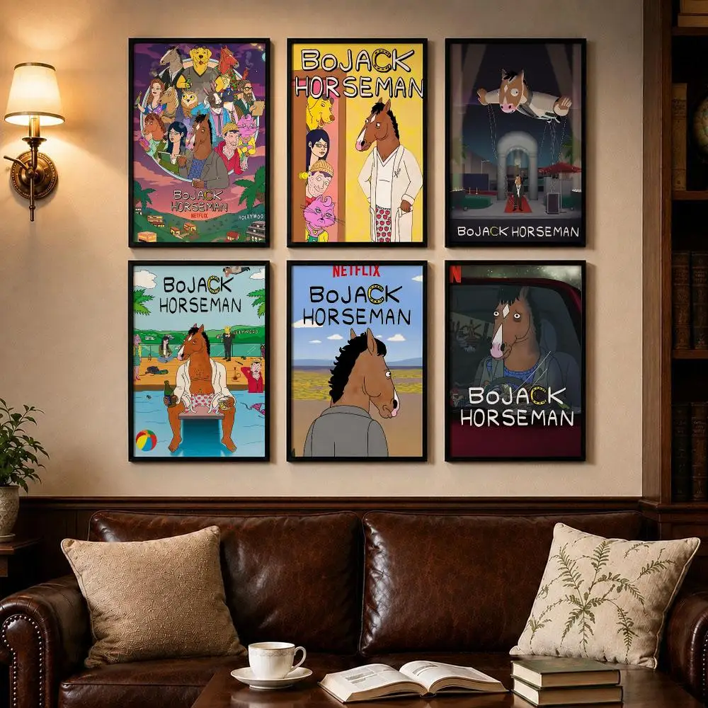 Image of Leichtes Anime-Poster „B-BoJack HorsemanS“, selbstklebendes Kunstposter, Dekoration, Malerei, Wandkunst, weißes Kraftpapier, Heimdekoration