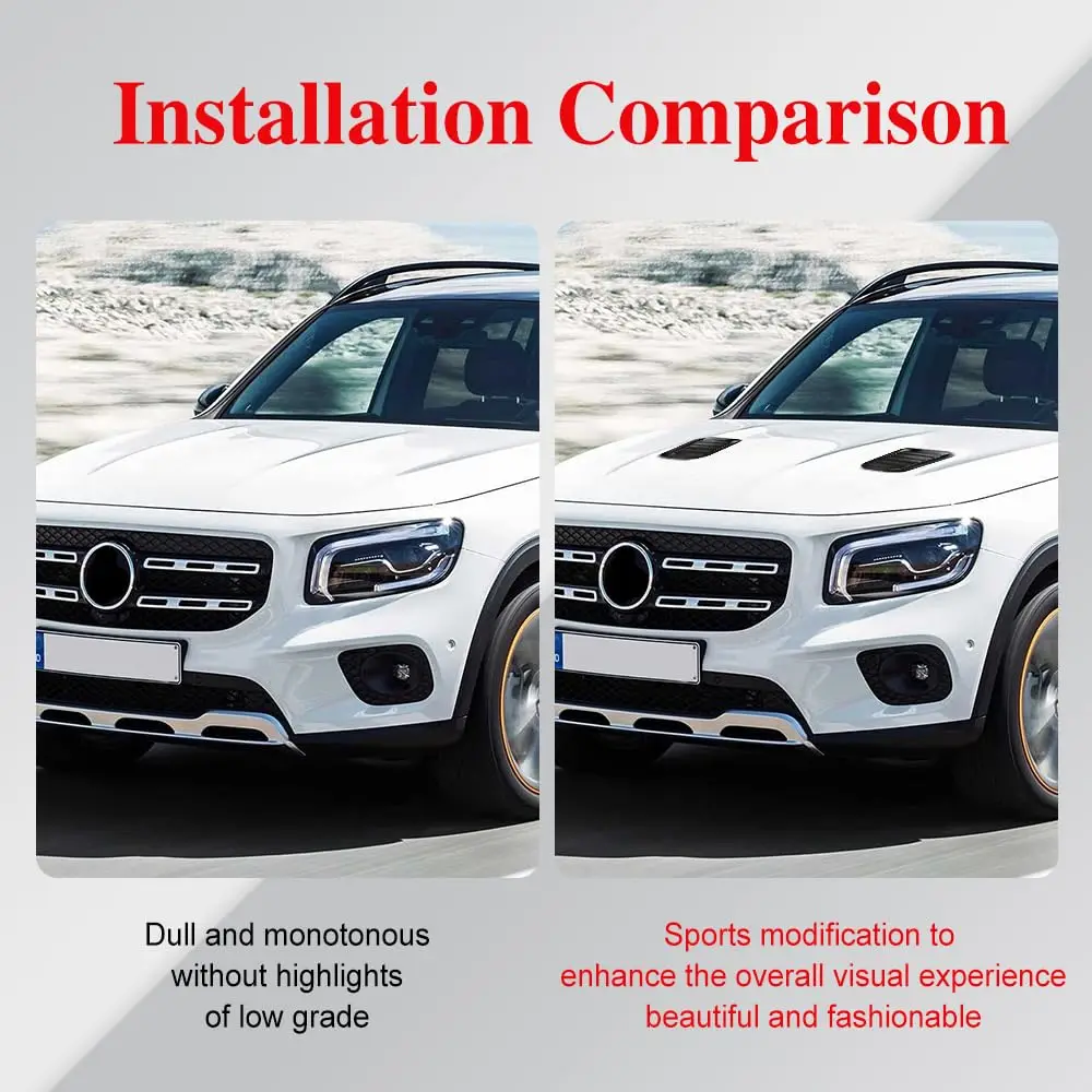 2Pcs 33cm side Hood Air Flow Intake Cover Decorative Cell Hood Scoop Bonnet Vent Cover Sticker Universal fit any FLAT Hood Car