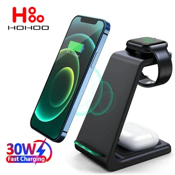 30W 3'ü 1 Arada Hızlı Kablosuz Şarj Standı iPhone 15 14 13 12 Pro max artı mini Samsung Galaxy S24 S23 S22 S21 Ultra Xiaomi Redmi Huawei mate Apple Watch Airpods 3 2 Pro tomurcuklar pro Katlanabilir Şarj İstasyonu