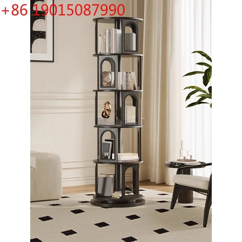 

Вращающаяся книжная полка из цельного дерева в стиле ретро, 360-градусный книжный шкаф, съемная напольная полка для книги с картинками для дома и гостиной