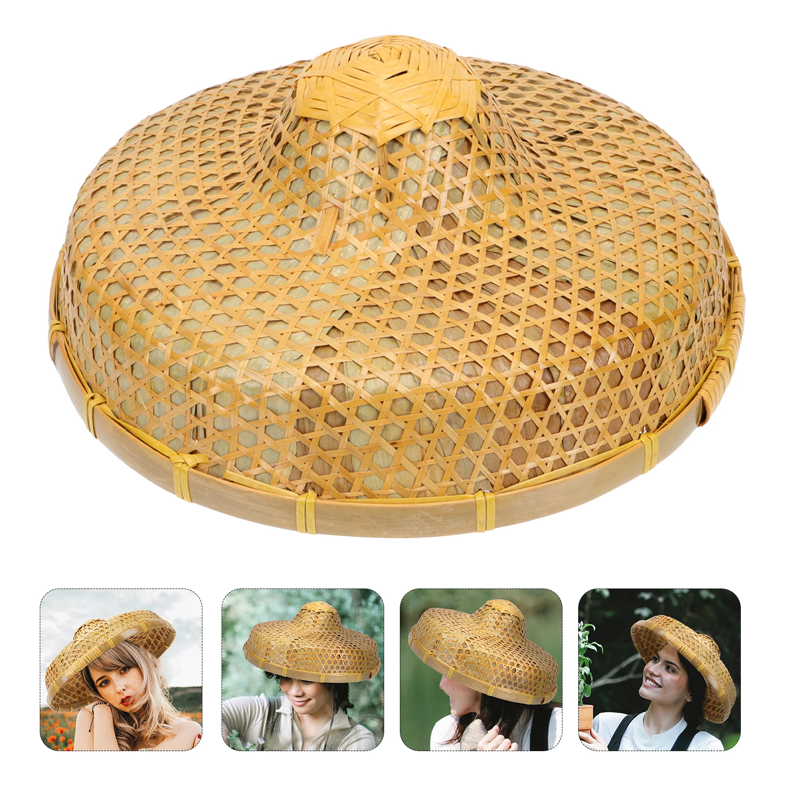 1pc retrò a prova di pioggia di bambù kaki orientale cappello a prova di pioggia sposo retrò cappello di bambù accessori per feste decorazioni per la casa