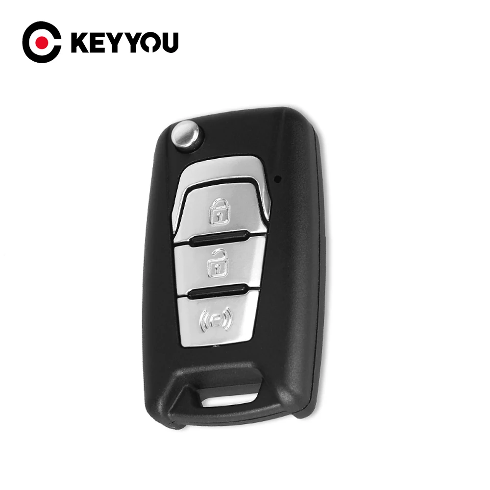 

KEYYOU New Arrival Flip Folding Remote Car Key Shell Case Fob 3 Buttons For SsangYong Korando New Actyon C200 2016 2017 Uncut