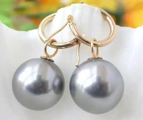 

PERFECT AAAA 16MM AAA+ Real GRAY AKOYA SHELL PEARL EARRINGS 14K GOLD