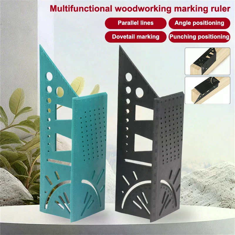 Outil de mesure d'angle d'onglet 3D, localisation multifonctionnelle, règle d'angle de charpentier, règle de positionnement perforée, règle de lignes de 45 à 90 degrés