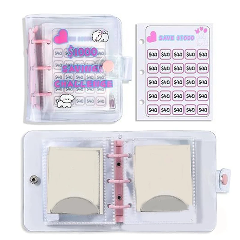 1000 Savings Challenge Mini Binder With Envelopes, Storage Budgeting Binder Budget Book Cash Saving Challenge Box Kit