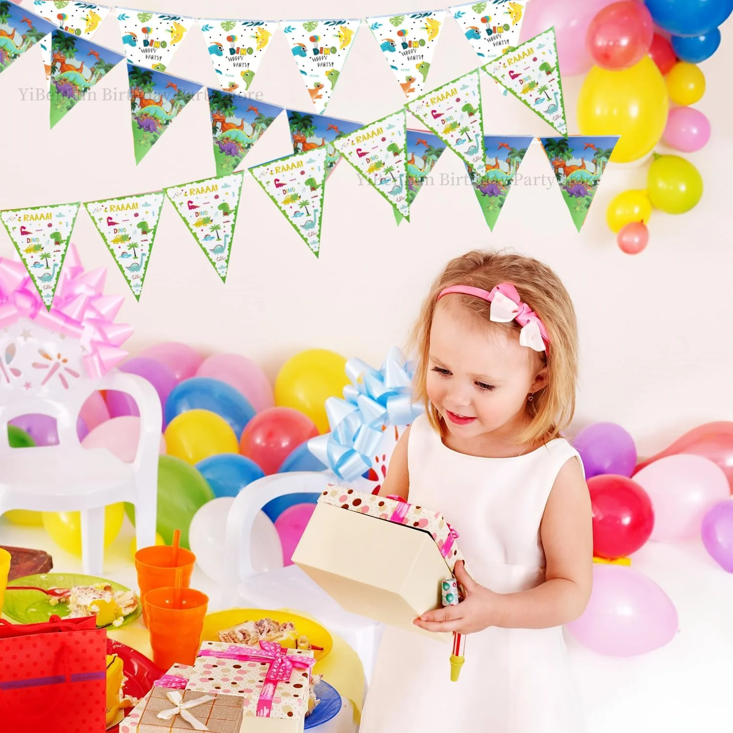 Dinosaurier Alles Gute zum Geburtstag Girlande Banner Party Flagge Banner Bunting Wimpel Girlande Flagge Kinder Party Gefälligkeiten Hängen Dekor Liefert – Detail 5