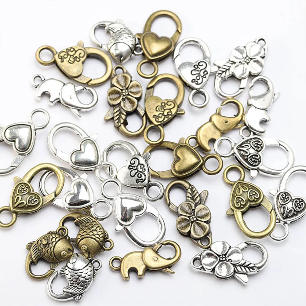 40Pcs Love Themed Alloy Clasp Silver Plated for Jewelry Making Necklace Bracelet DIY Crafting Retro Lobster Clasp
