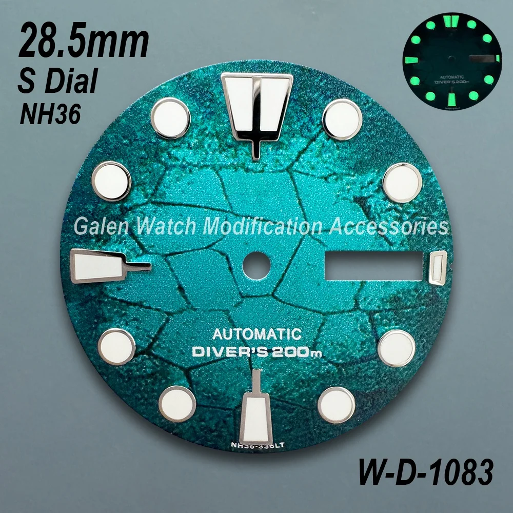 28.5mm S Logo Diving Dial Fit NH35/NH36/4R/7S Movement Green Luminous Tree leaves High Quality Mechanical Watch Modification Acc