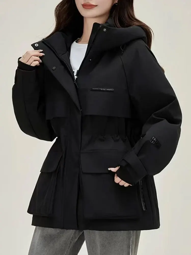 

Женская ветрозащитная пуховая куртка, повседневная утепленная хлопковая куртка свободного кроя, осенне-зимняя верхняя одежда, повседневное короткое пальто