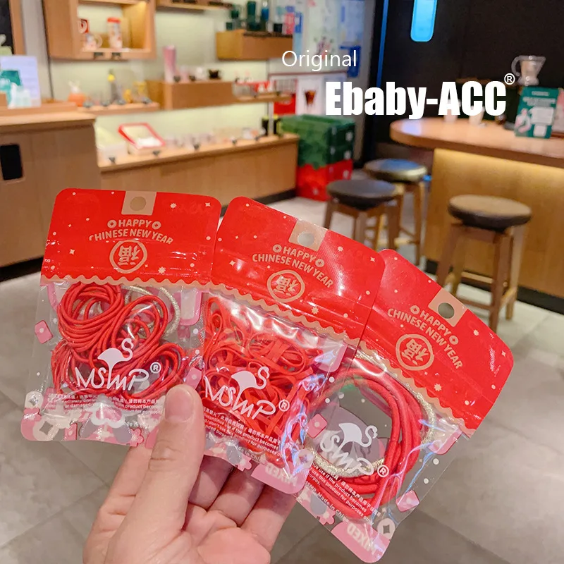 Hair Ties Red New Year Disposable Basic Soft Elastic Rubber High Elasticity Versatile for Girls Kids Topknot Daily Party