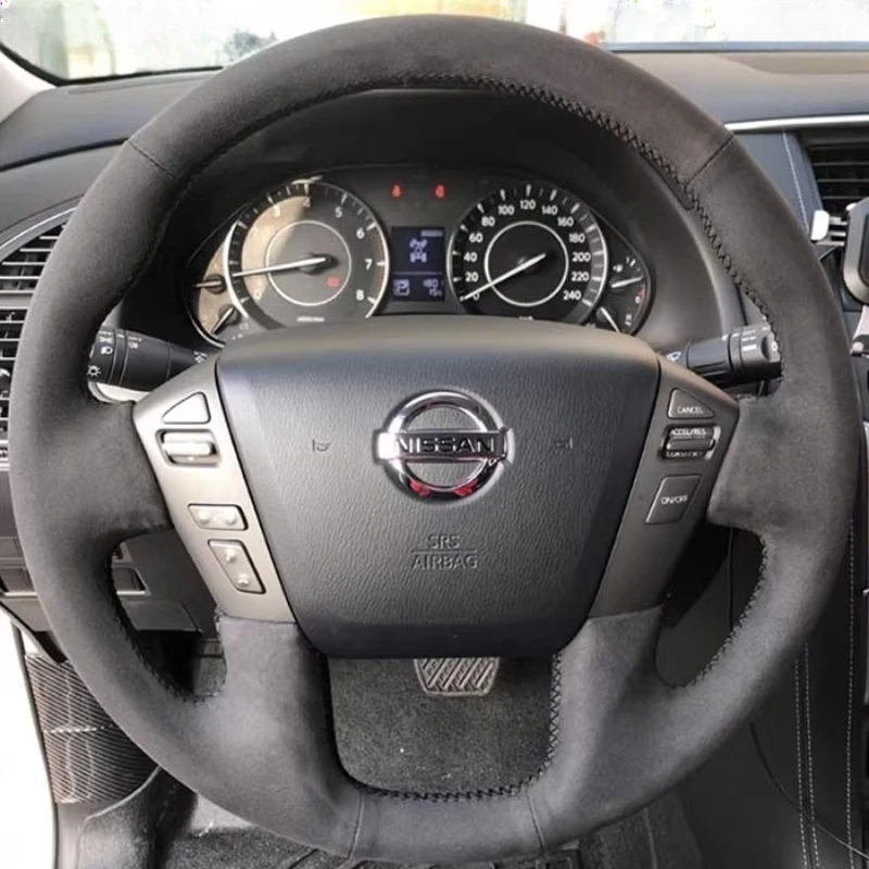 For Nissan Patrol Y62 Armada NV Passenger (US) Titan Hand Stitched non-slip genuine Leather suede Car Steering Wheel Cover