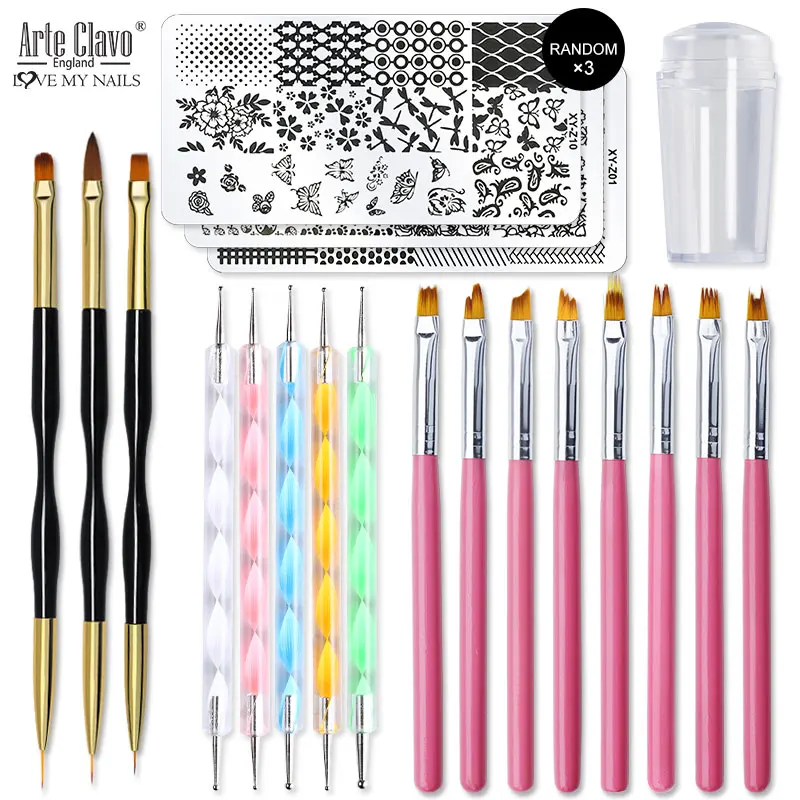 Arte Clavo Set di pennelli per Nail Art decorazioni Design Kit fai-da-te punteggiatura strumenti per pittura accessori per unghie timbratura per unghie polvere Glitter